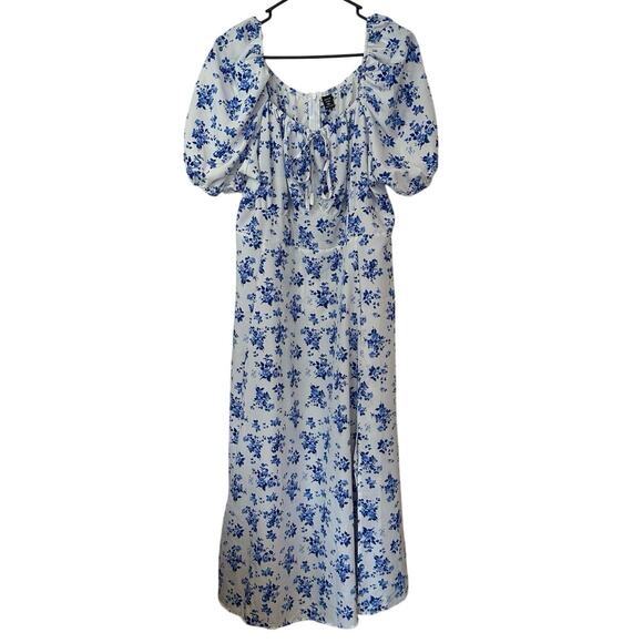 Shein Dresses & Skirts - SHEIN Puff Sleeve Floral Milkmaid Maxi Dress Size‎ 3X Peasant Split Thigh